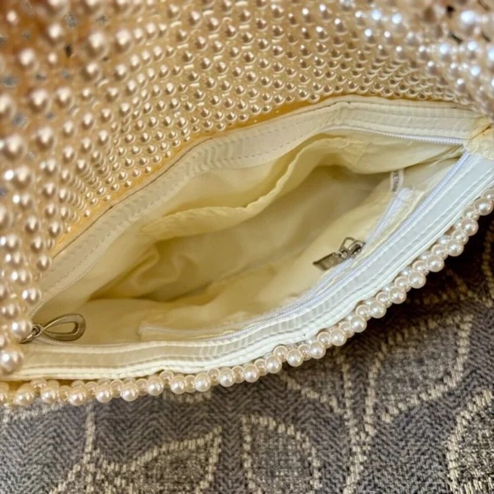 Vintage Wedding Bridal Handmade Pearl Beaded Purse Bag - Picture 5 of 9